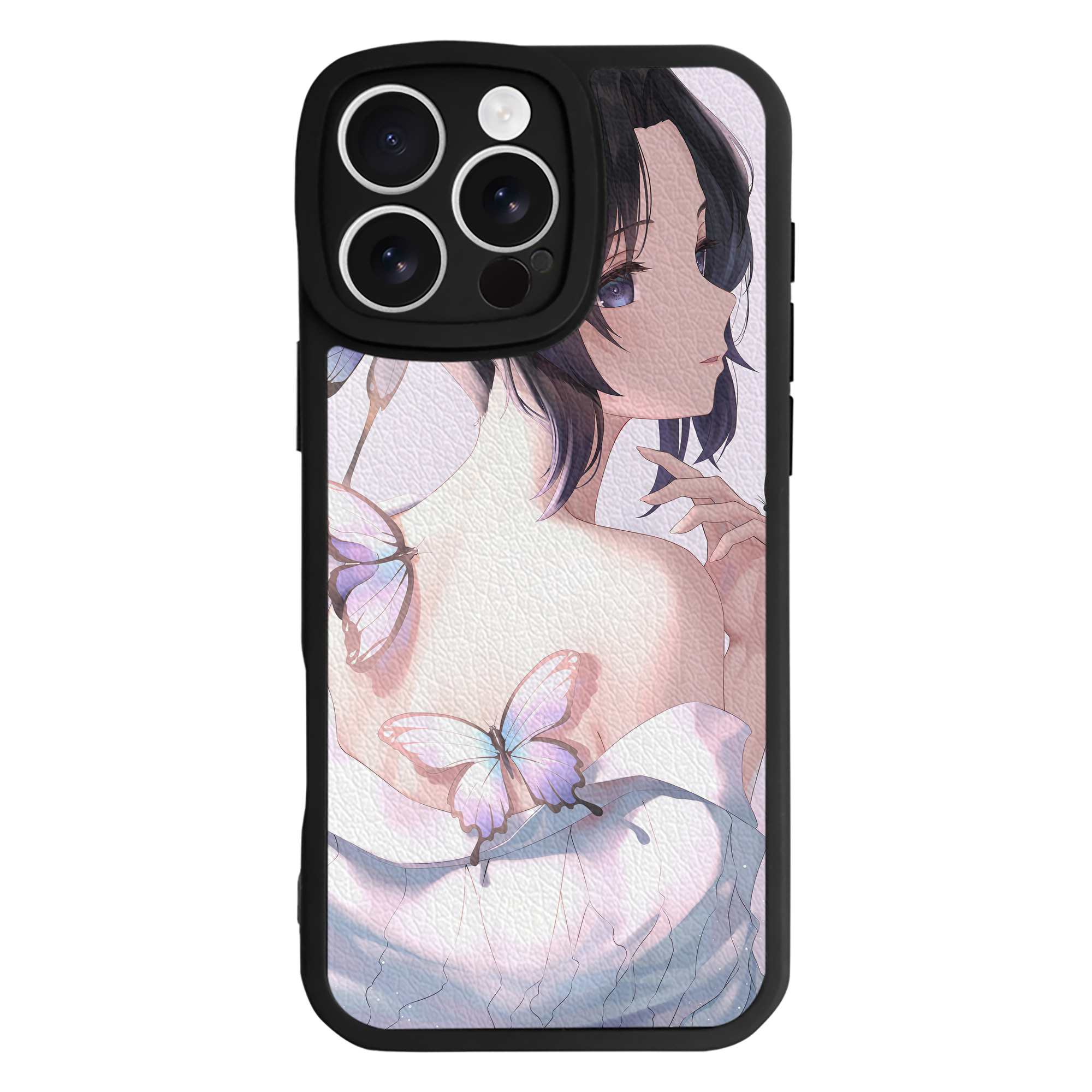 （画像用） 鬼滅の刃（きめつのやいば）蟲柱-胡蝶 しのぶ／こちょう しのぶ Kochou Shinobu 【iPhone 16シリーズ対応】シリコンスマホケース（レザー調） 材質：シリコン